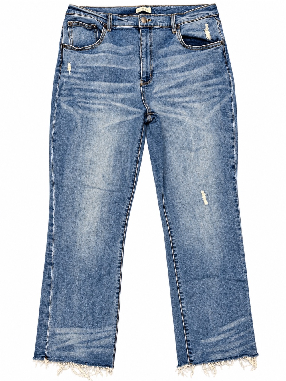 Oliver Logan Crosby Relaxed Taper Jeans 35 Distressed Raw Hem